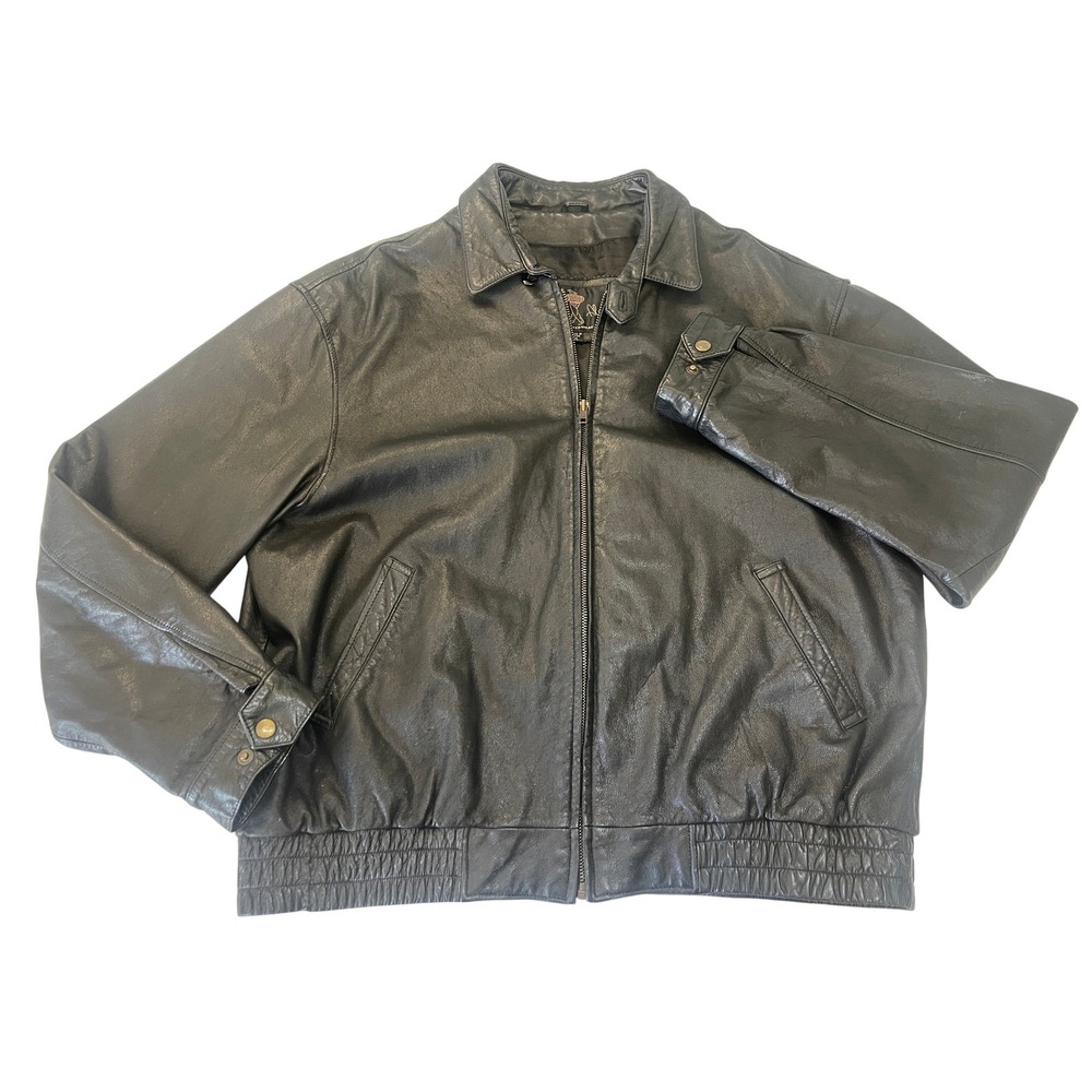 Luis Alvear Mens Black 100% Leather Bomber Jacket Mens‎ XL Full Zip